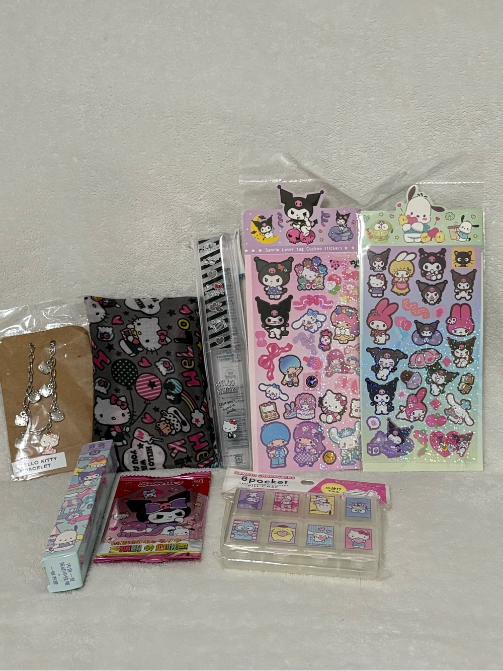 Hello Kitty Bundle #7C - Tote Bag, Bracelet, Pill Case, Trading/Collector Cards